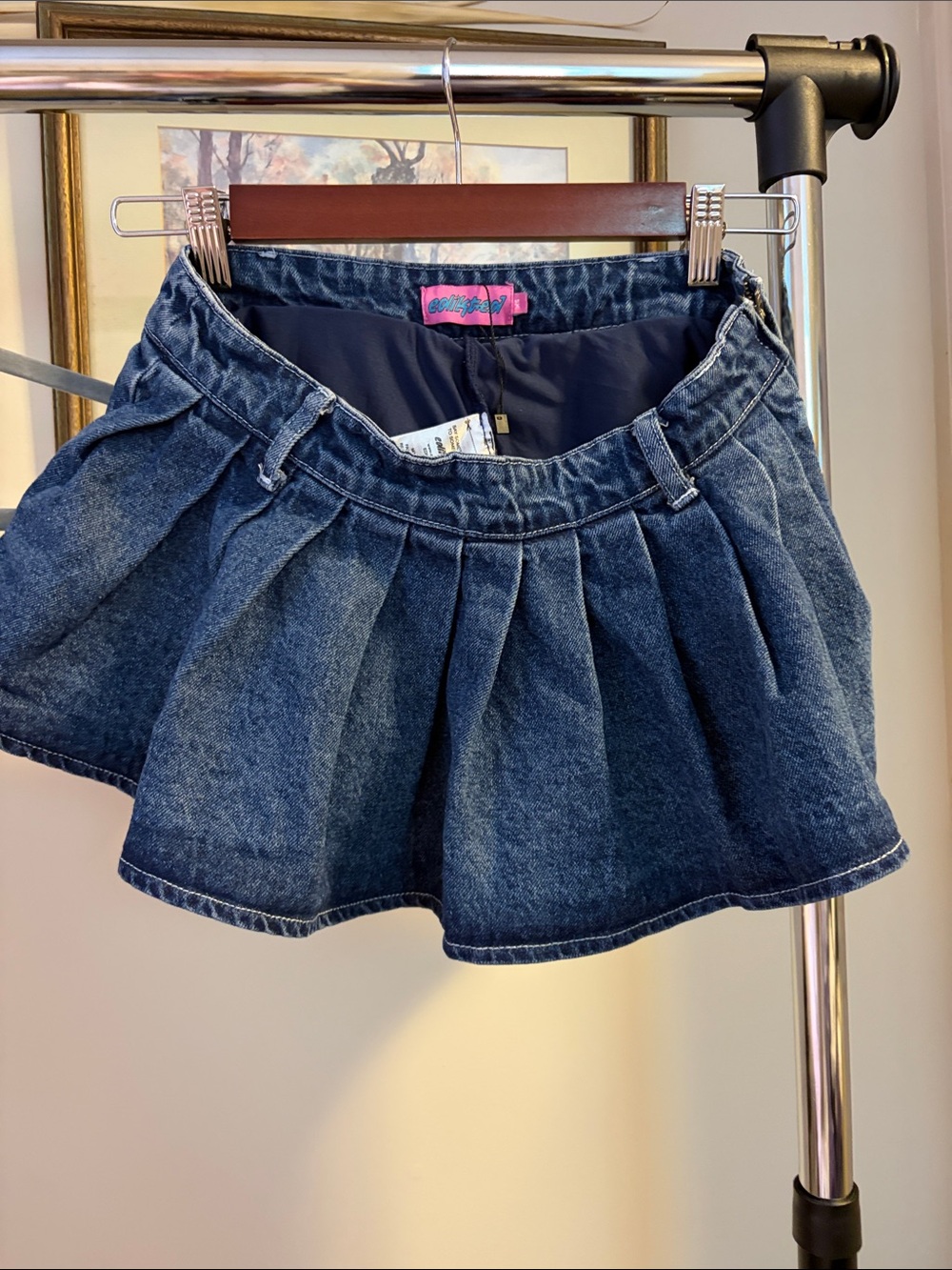 Edikted Denim Pleated Skort - Blue